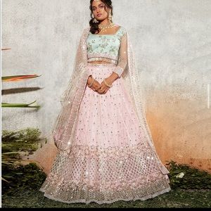 Mint and Blush Embroidered Lehenga